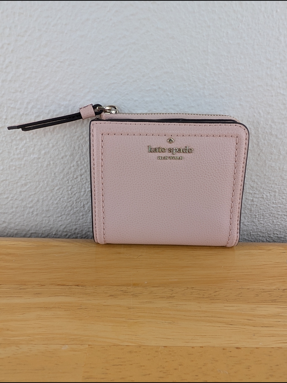 Kate Spade Small Patterson L-Zip Bi-Fold Blush Pink Saffiano Leather Wallet
